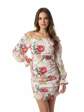 AFRM Floral Ruched Long Sleeve Mini Dress — S — NWT